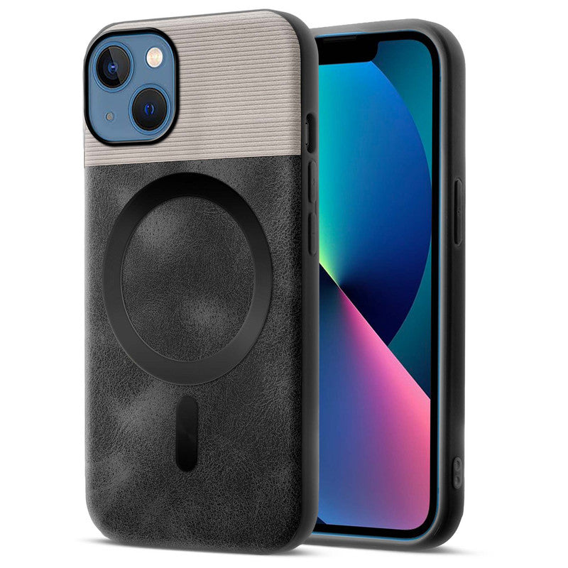 Smooth PU Leather MagSafe Back Cover for Apple iPhone 13