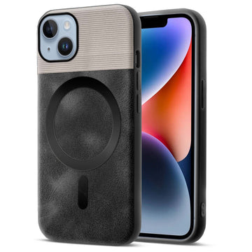 Smooth PU Leather MagSafe Back Cover for Apple iPhone 14