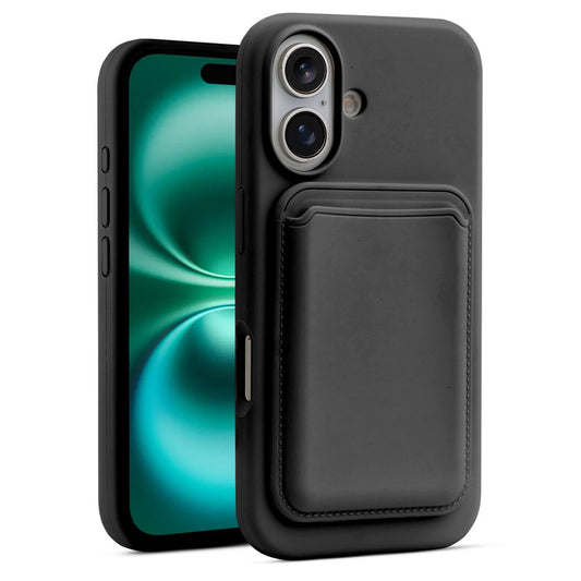 Silicon Magnetic Wireless Charging Back Case For Apple iPhone 16 with Detachable Card Holder