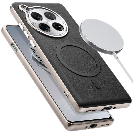 Premium Faux Leather MagSafe Compatible Case for OnePlus 12 5G With Metal Finish Edges