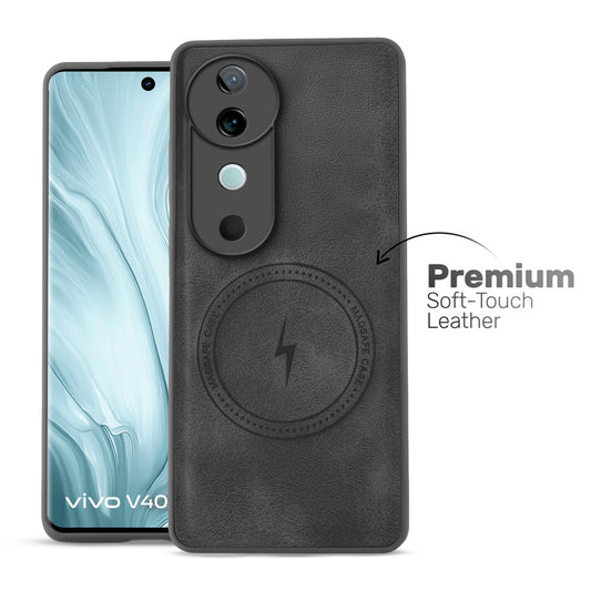 Refined PU Leather Case for Vivo V40 5G , with Support for MagSafe & Wireless Accessories