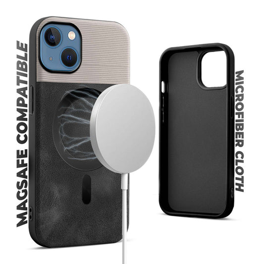 Smooth PU Leather Back Cover for Apple iPhone 13 , MagSafe Support & Soft Fabric Inside