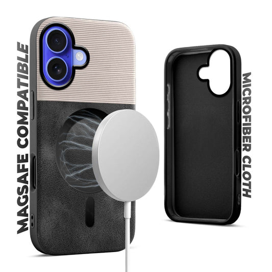 Smooth PU Leather Back Cover for Apple iPhone 16 , MagSafe Support & Soft Fabric Inside