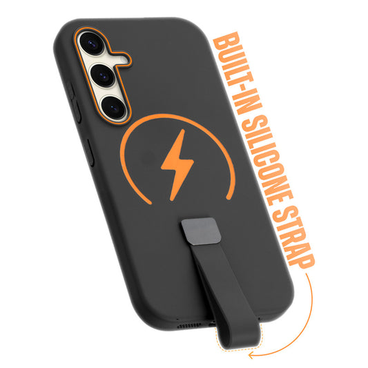 Compact and Stylish Silicon Finish Hard Cover For Samsung S24 FE 5G with Integrated Grip Strap & MagSafe Charging Support