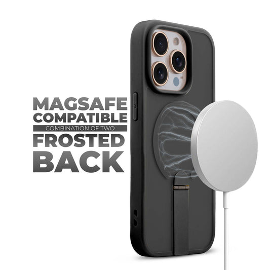 3-in-1 Frosted Back Case for Apple iPhone 15 Pro Max with Magnetic Support, Vertical Stand & Silicone Grip