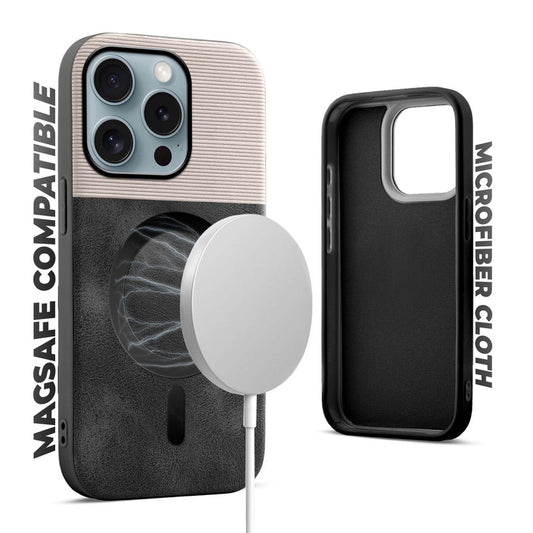Smooth PU Leather Back Cover for Apple iPhone 15 Pro , MagSafe Support & Soft Fabric Inside