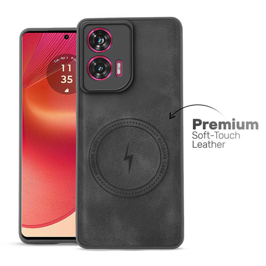 Refined PU Leather Case for Motorola Moto Edge 50 Fusion 5G , with Support for MagSafe & Wireless Accessories