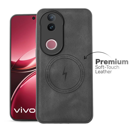 Refined PU Leather Case for Vivo V50 5G , with Support for MagSafe & Wireless Accessories