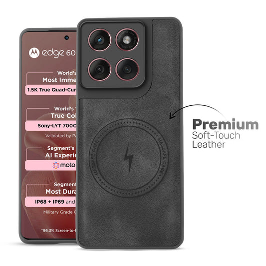 Refined PU Leather Case for Motorola Moto Edge 60 Fusion 5G , with Support for MagSafe & Wireless Accessories