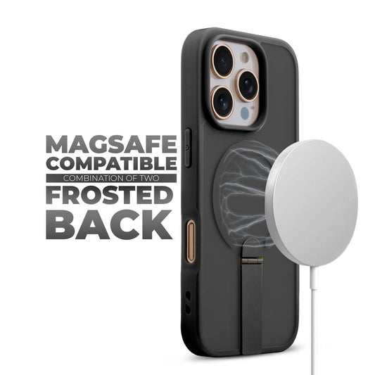 3-in-1 Frosted Back Case for Apple iphone 16 Pro Max with Magnetic Support, Vertical Stand & Silicone Grip