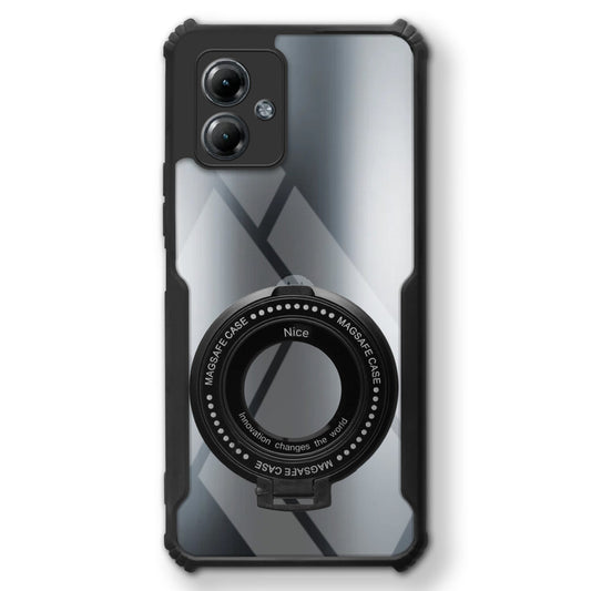 Premium Acrylic Transparent Case with Matte Ring Holder Kickstand Back Cover for Motorola Moto G14