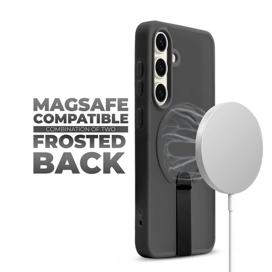 3-in-1 Frosted Back Case for Samsung S24 5G with Magnetic Support, Vertical Stand & Silicone Grip