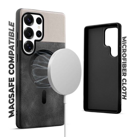 Smooth PU Leather Back Cover for Samsung S25 Ultra 5G , MagSafe Support & Soft Fabric Inside