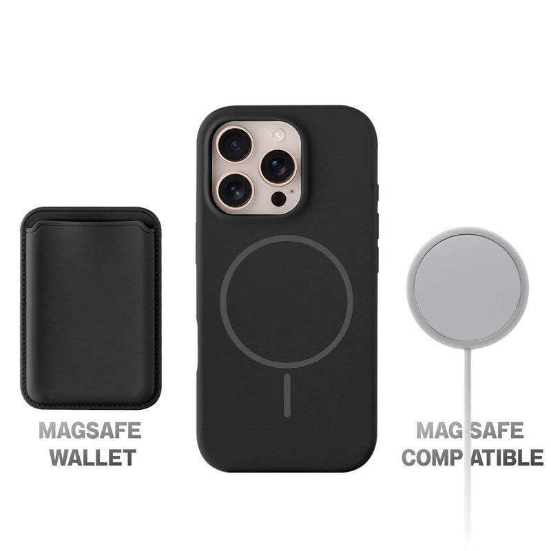 Silicon Magnetic Wireless Charging Back Case For Apple iPhone 16 Pro with Detachable Card Holder