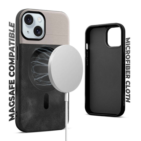Smooth PU Leather Back Cover for Apple iPhone 15 , MagSafe Support & Soft Fabric Inside