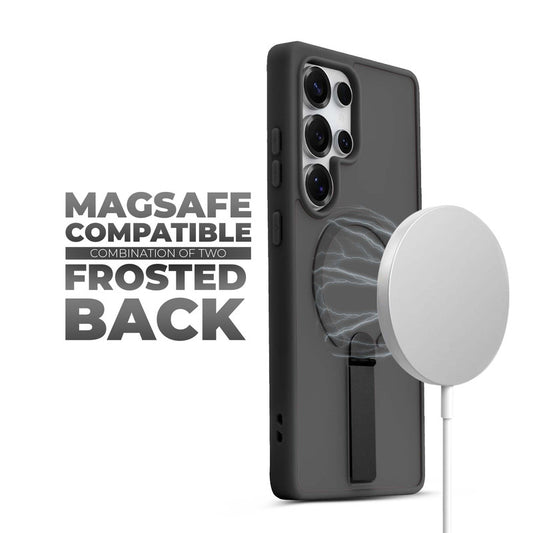 3-in-1 Frosted Back Case for Samsung S24 Ultra 5G with Magnetic Support, Vertical Stand & Silicone Grip