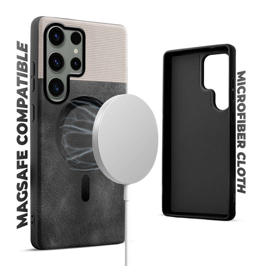 Smooth PU Leather Back Cover for Samsung S23 Ultra 5G , MagSafe Support & Soft Fabric Inside