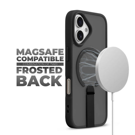 3-in-1 Frosted Back Case for Apple iPhone 16 with Magnetic Support, Vertical Stand & Silicone Grip