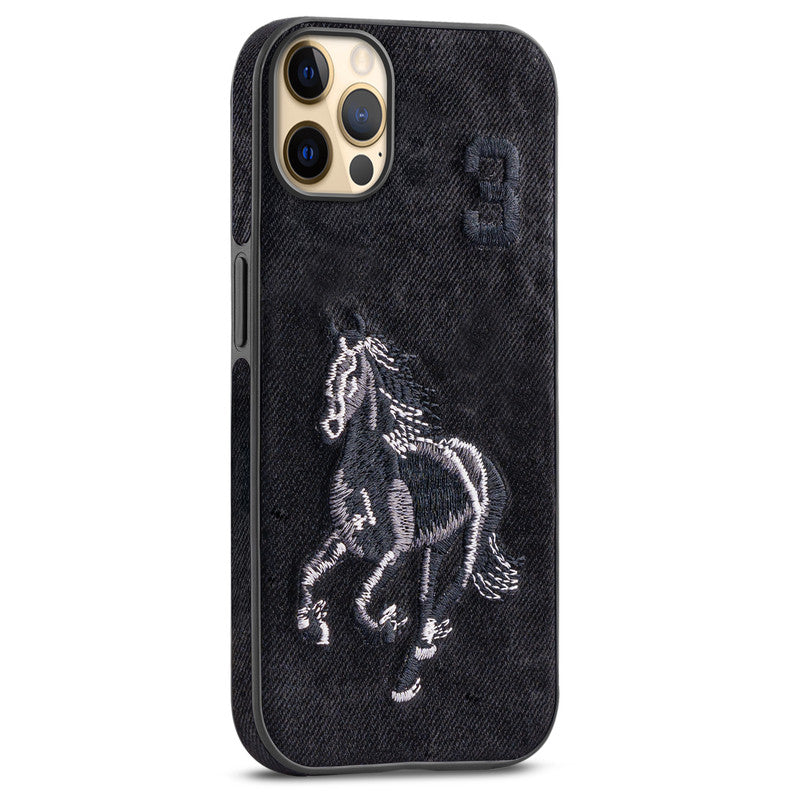 Elegant Velvet Back with Exquisite Embroidery Back Case for Apple iPhone 12 Pro