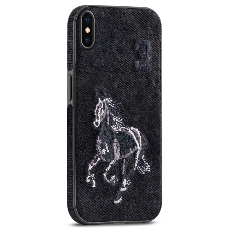 Elegant Velvet Back with Exquisite Embroidery Back Case for Apple iPhone X