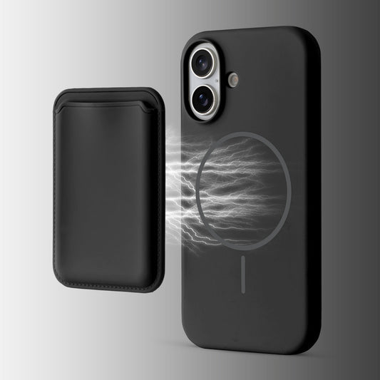 Silicon Magnetic Wireless Charging Back Case For Apple iPhone 16 with Detachable Card Holder