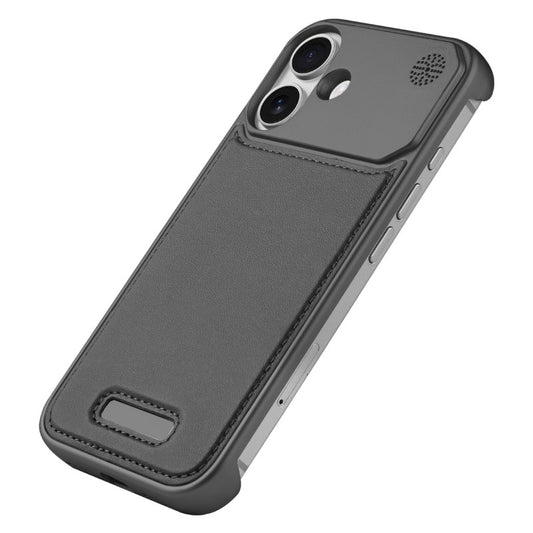 Elegant Designed Metallic Finish Leather Bracket Case For Apple iPhone 16