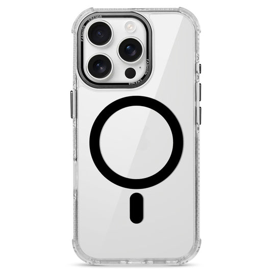 Premium Crystal Clear Hard Back Case For Apple iPhone 15 Pro Max with Strong MagSafe Magnet & Colored Metal finish Ring Camera Protection