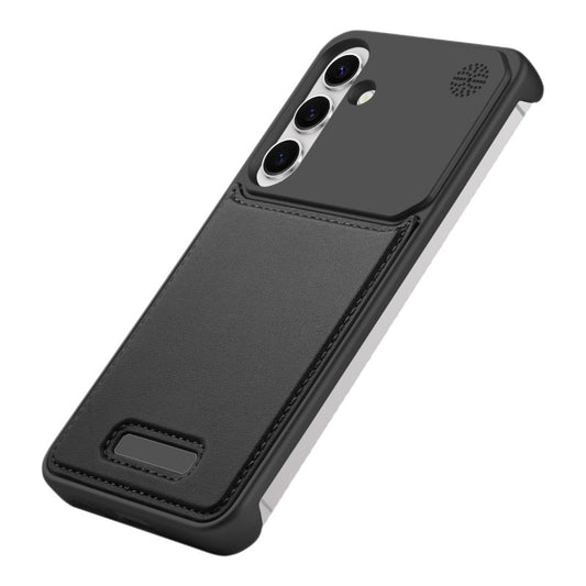 Elegant Designed Metallic Finish Leather Bracket Case For Samsung S24 5G