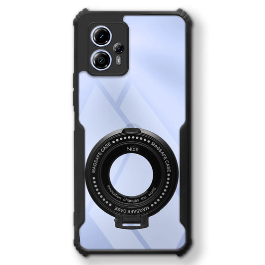 Premium Acrylic Transparent Case with Matte Ring Holder Kickstand Back Cover for Motorola Moto G13