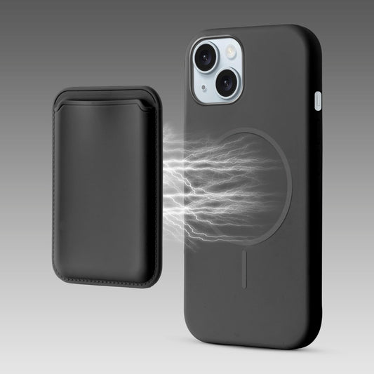 Silicon Magnetic Wireless Charging Back Case For Apple iPhone 15 with Detachable Card Holder