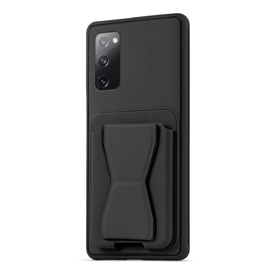 All in One Premium Leather Back Cover for Samsung S20 FE 5G with Card Slot & Foldable Grip Holder