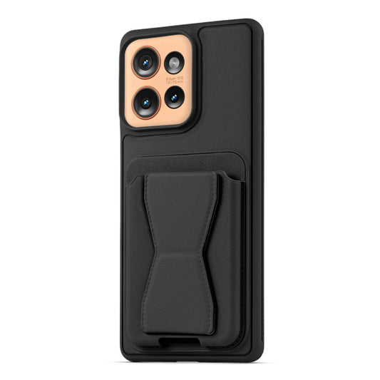 All in One Premium Leather Back Cover for Motorola Moto Edge 50 5G with Card Slot & Foldable Grip Holder