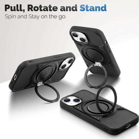 MagSafe Compatible with Metal Finish Ring Stand & Silicone Grip Back Case For Apple iPhone 13