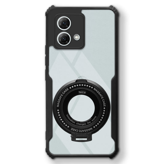 Premium Acrylic Transparent Case with Matte Ring Holder Kickstand Back Cover for Motorola Moto G84