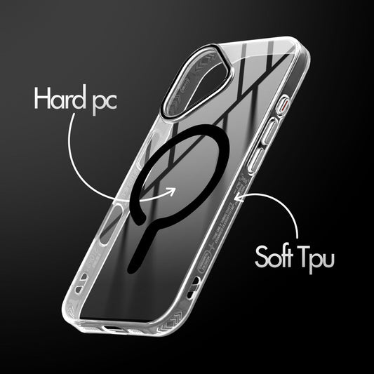 Crystal Clear Airbag Bumper MagSafe Compatible Back Case For Apple iPhone 16 with Metal Finish Buttons