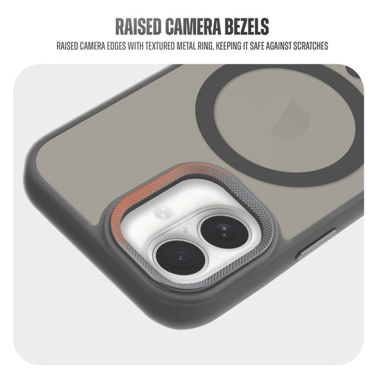 Textured Metal Ring Camera With Magsafe Compatible Smoky Back Case For Apple iPhone 16