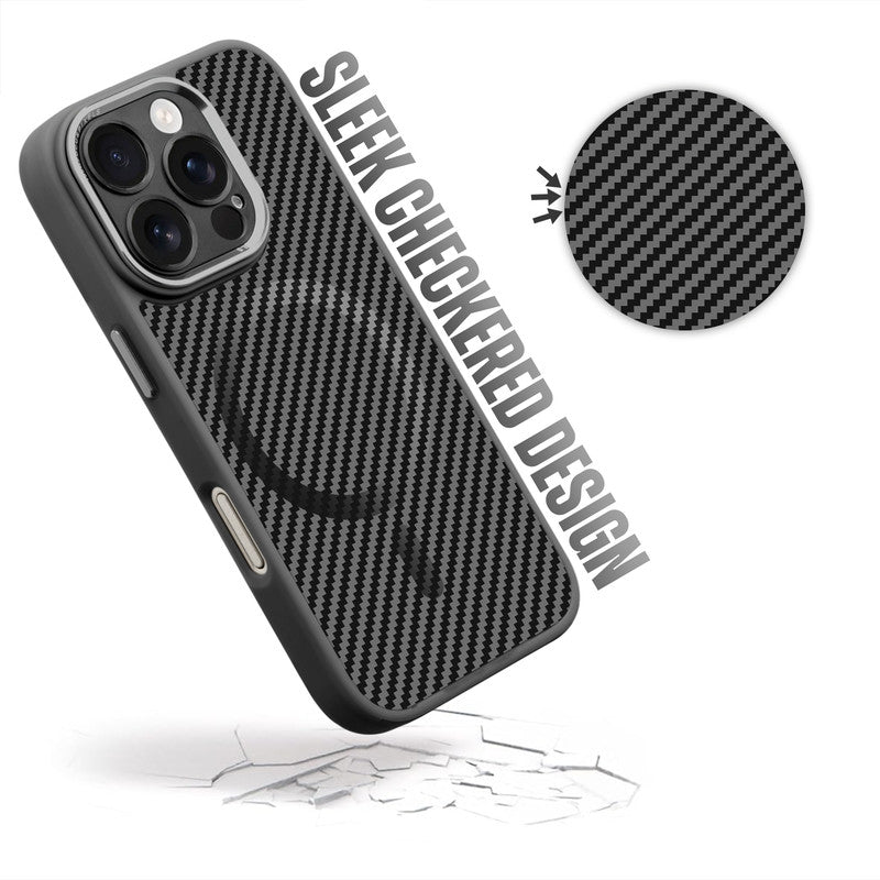 Premium Tech Weave Design With Wireless Charging Support Compatible Back Case For Apple iPhone 16 Pro