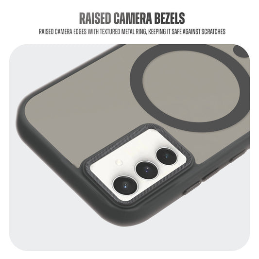 Textured Metal Ring Camera With Magsafe Compatible Smoky Back Case For Samsung S23 FE 5G