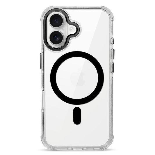 Premium Crystal Clear Hard Back Case For Apple iPhone 16 with Strong MagSafe Magnet & Colored Metal finish Ring Camera Protection