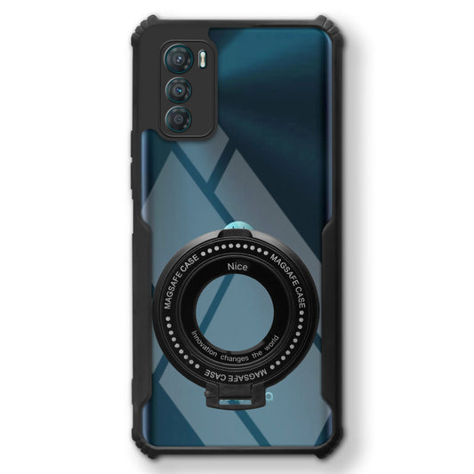 Premium Acrylic Transparent Case with Matte Ring Holder Kickstand Back Cover for Motorola Moto G42