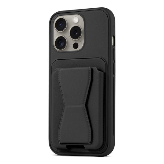 All in One Premium Leather Back Cover for Apple iPhone 14 Pro with Card Slot & Foldable Grip Holder