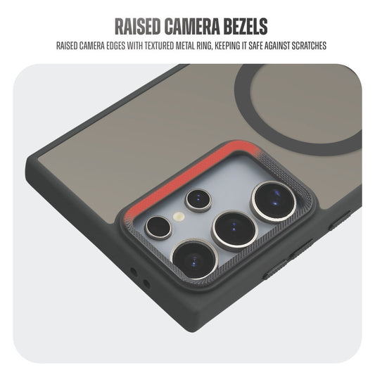 Textured Metal Ring Camera With Magsafe Compatible Smoky Back Case For Samsung S23 Ultra 5G