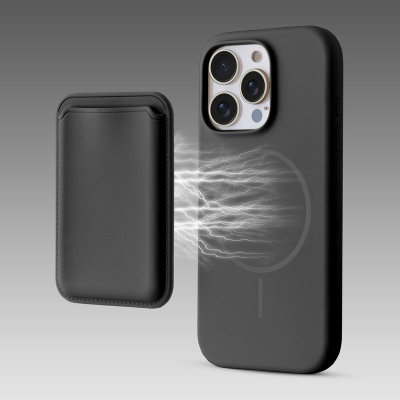 Silicon Magnetic Wireless Charging Back Case For Apple iPhone 15 Pro Max with Detachable Card Holder