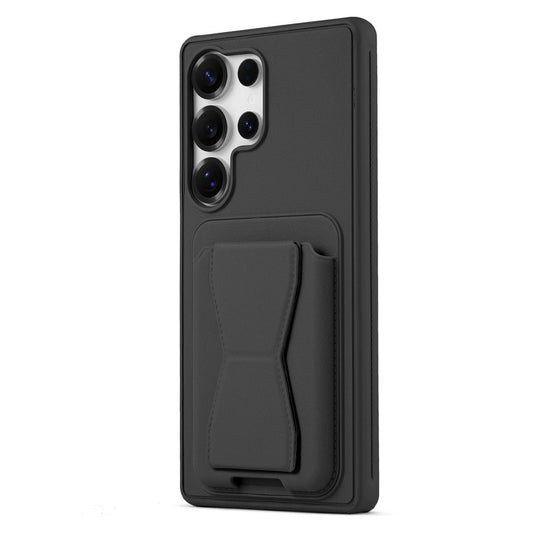 All in One Premium Leather Back Cover for Samsung S23 Ultra 5G with Card Slot & Foldable Grip Holder