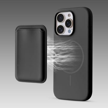 Silicon Magnetic Wireless Charging Back Case For Apple iPhone 15 Pro with Detachable Card Holder