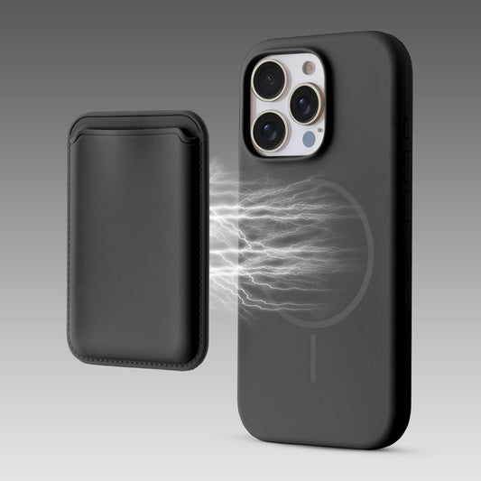 Silicon Magnetic Wireless Charging Back Case For Apple iPhone 15 Pro with Detachable Card Holder
