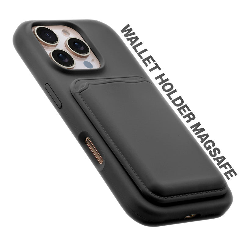 Silicon Magnetic Wireless Charging Back Case For Apple iPhone 16 Pro with Detachable Card Holder