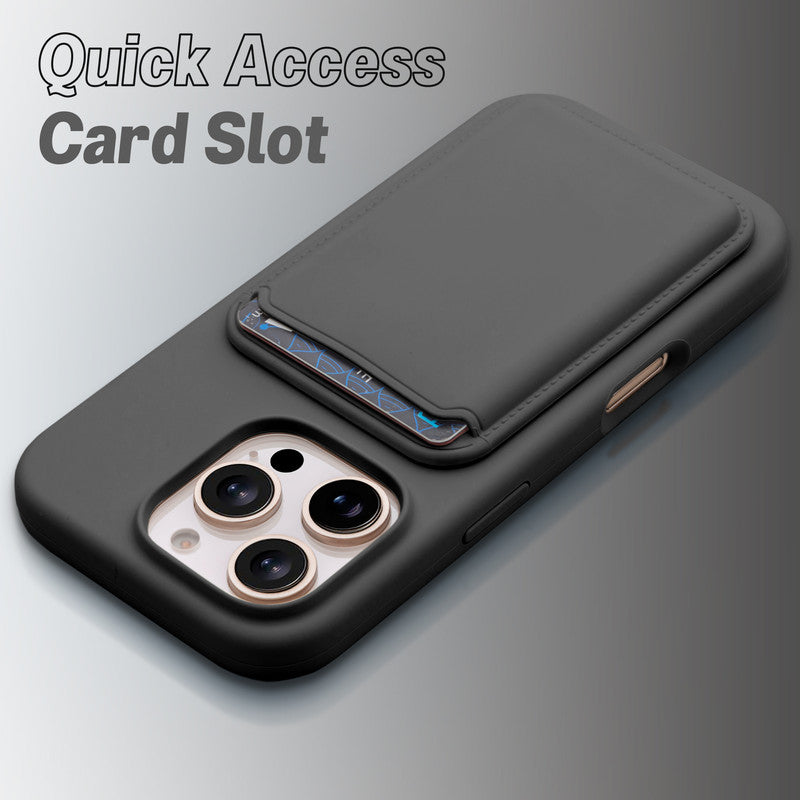 Silicon Magnetic Wireless Charging Back Case For Apple iPhone 16 Pro with Detachable Card Holder