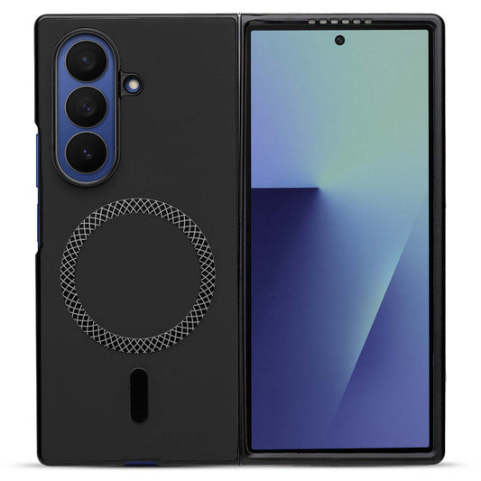 Executive Edition Hard Back Cover for Samsung Z Fold 7 with Magnetic Ring , Faux Leather Finish & Camera Guard