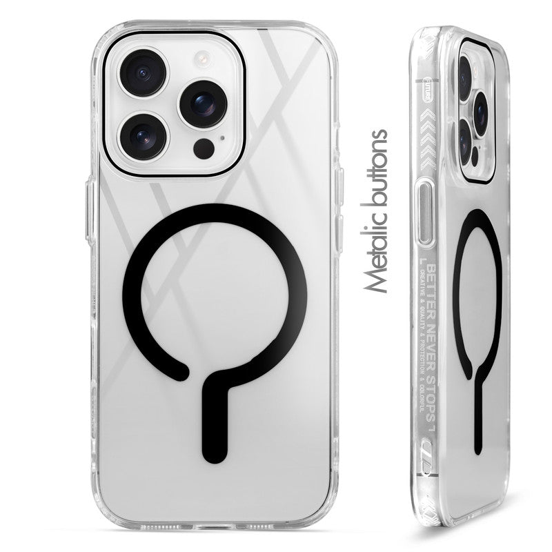 Crystal Clear Airbag Bumper Wireless Charging Support Compatible Back Case For Apple iPhone 13 Pro Max with Metal Finish Buttons